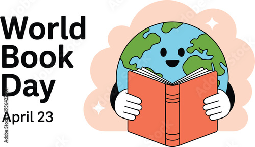World Book Day April 23 Earth Character Reading Book Keywords: world book day, april 23, earth