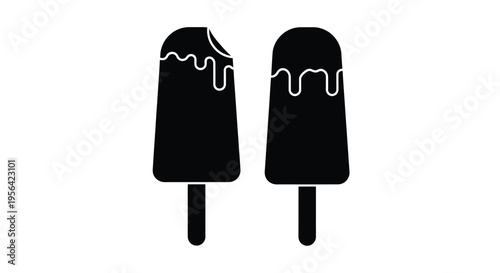 Two black silhouette popsicle icons one with a bite taken out