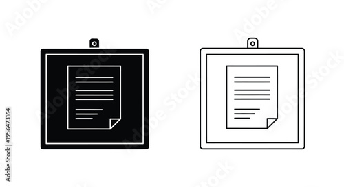 Two versions of a document within a framed icon black and white