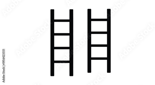 Two simple black ladders stand side by side on a white background