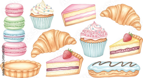 Vector Illustration Assortment of Illustrated Desserts and Pastries