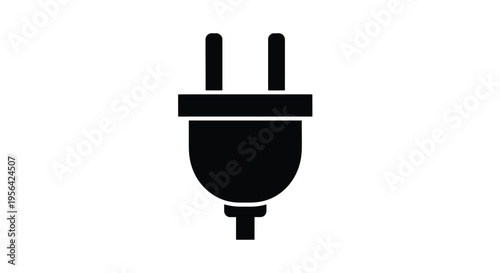 Simple black silhouette of a two prong electrical plug on white background