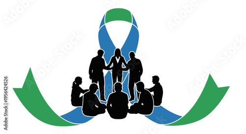 Group of People Silhouettes Around Ribbon.