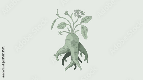 Botanical illustration of mandrake root – Ideal for herbal medicine guides, fantasy world-building, or garden decor.