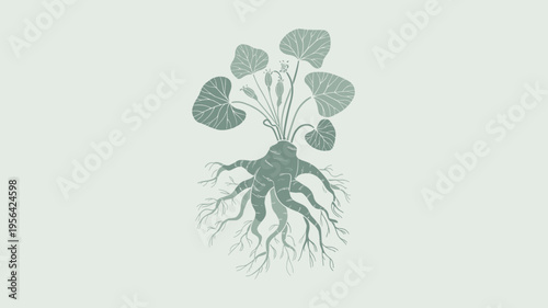 Sage green mandrake root scientific drawing – Perfect for apothecary branding, natural history, or witchcraft themes.