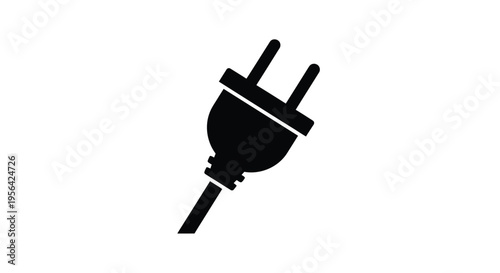 Simple black silhouette of a standard electrical plug against a white background