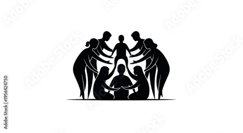 Group of People Silhouettes Standing Together.