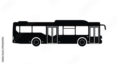 Simple black silhouette of a city bus viewed from the side