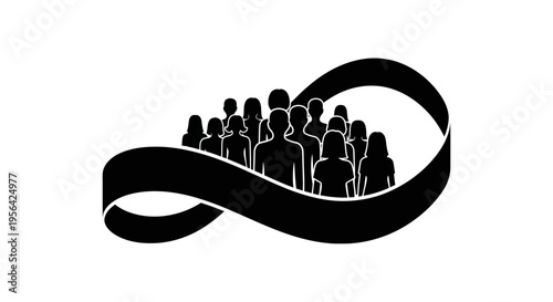 Group of People Silhouettes with Infinity Symbol.