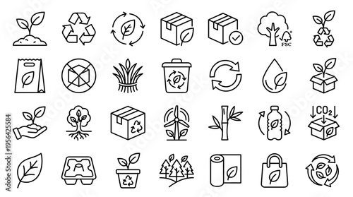 Collection of eco friendly icons representing sustainability recycling and nature conservation symbols for green living and environmental protection concepts