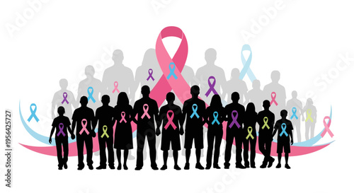 Group of People with Awareness Ribbons.