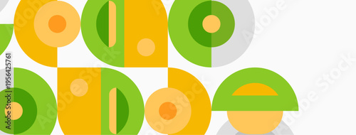 Retro typography spells adobe. Geometric shapes, orange, yellow, green colors create playful design. Minimalist aesthetic, modern branding.