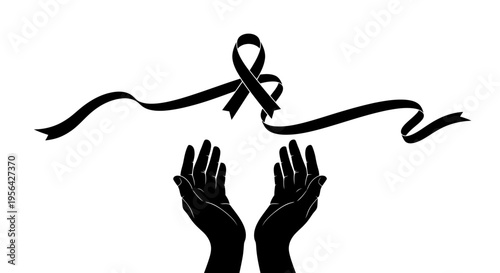 Hands Holding Black Awareness Ribbon.