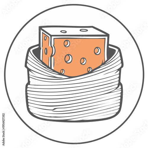 Cartoon style cheese cube in a steamed bun or dumpling wrapper icon