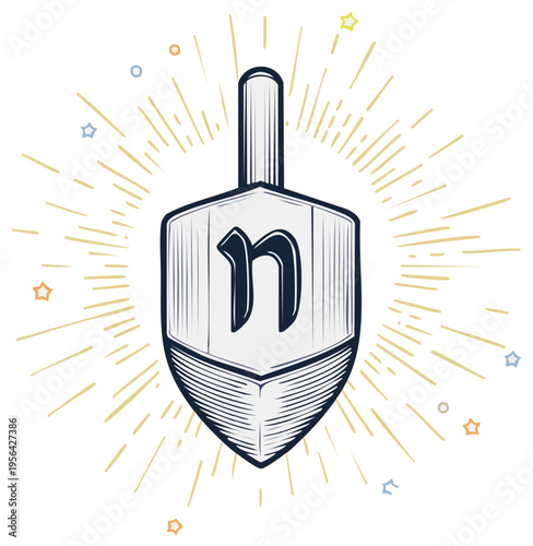 Dreidel with Hebrew Letter Nun Spinning with Starburst Effect