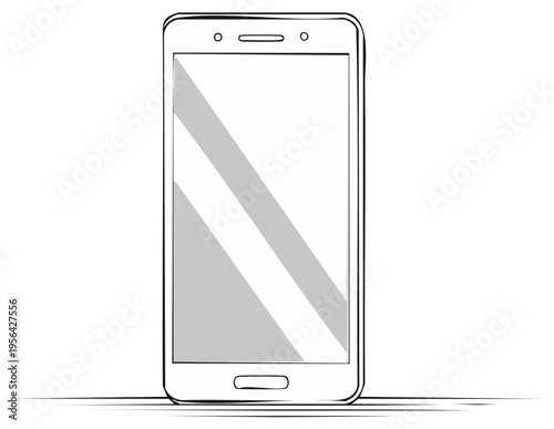 Line art illustration of modern smart phone with blank screen for mockup display