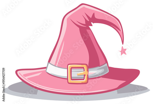 Whimsical Pink Witch Hat with a Golden Buckle and Star Accent
