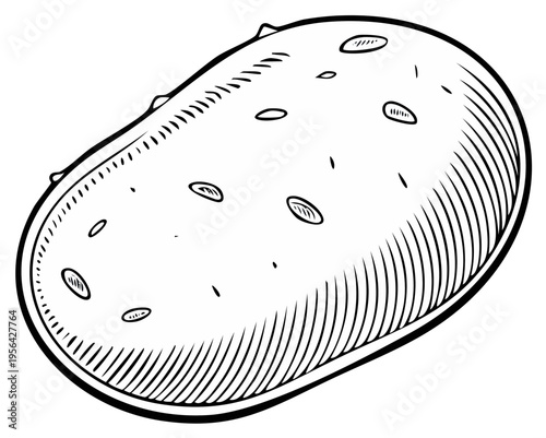 Illustration of a single potato in a detailed engraved style
