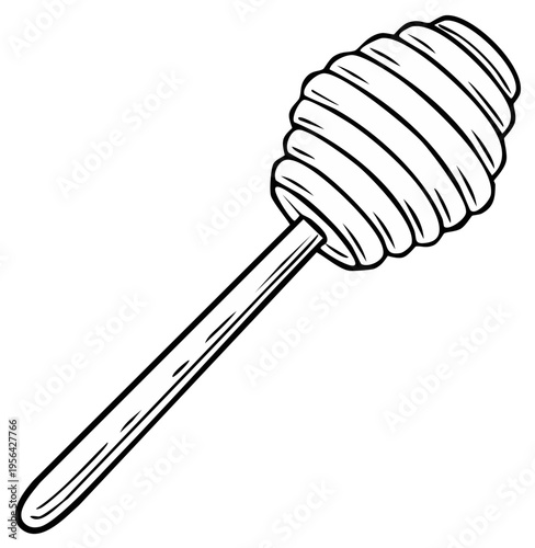 Hand Drawn Illustration of a Wooden Honey Dipper Stick with Grooved Head
