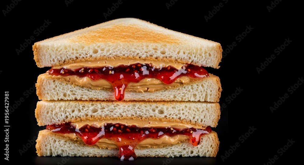 Fototapeta premium Delicious Peanut Butter and Jelly Sandwich Stacked High on Black.