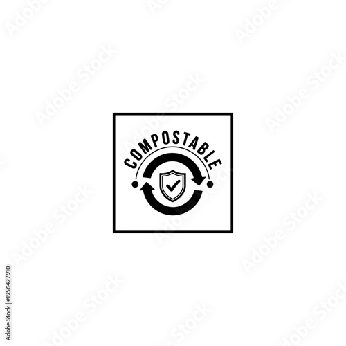 Compostable Material Icon with Shield and Arrows for Biodegradable Products
