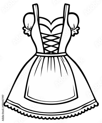 Cartoon outline illustration of a traditional German dirndl dress