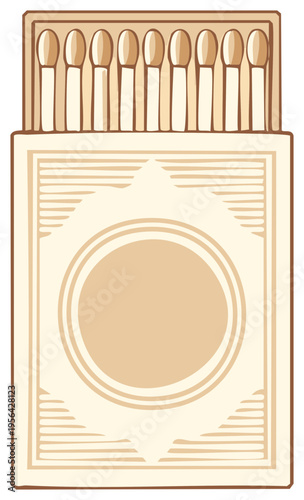 Matchbox Filled with Matches Close-Up, Classic Design and Vintage Style in Muted Tan Hues