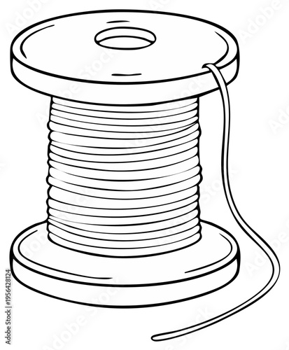 Illustration of a spool of thread. Black and white vector image for design.