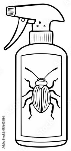 Insecticide spray bottle illustration featuring a beetle for pest control and garden care