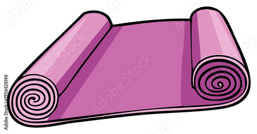 Illustrated Pink Exercise Mat for Fitness Stretching and Relaxation Simple Cartoon Style Gym Yoga Pilates Workout Equipment