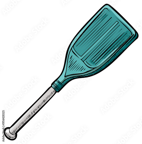 Stylized Teal Oar or Paddle with Textured Blade and Gripped Handle