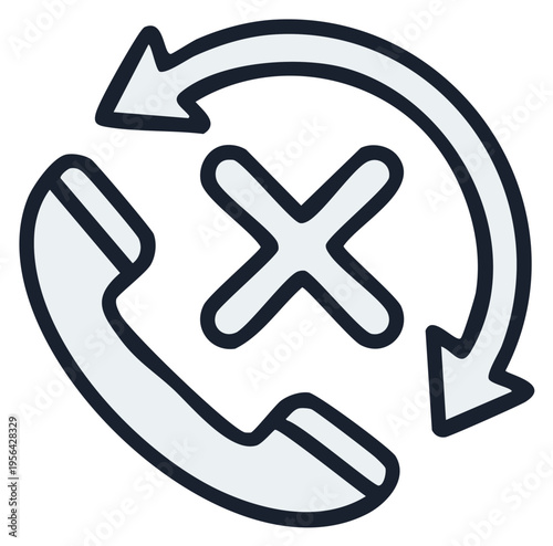 Missed Call Icon with Arrows, Phone Symbol Canceled, Retry Call Communication