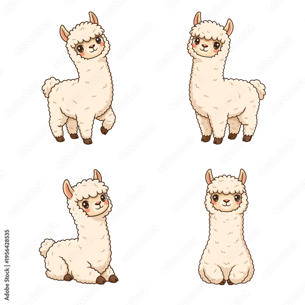 Fototapeta premium Cute alpaca character set in cartoon style