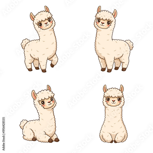 Cute alpaca character set in cartoon style