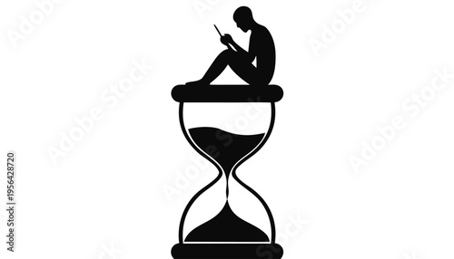 Silhouette of woman holding hourglass icon