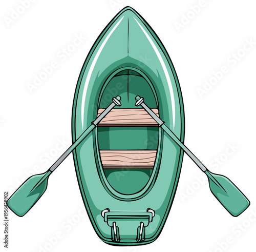 Top down illustration of small rowboat with oars for recreation or fishing water activities