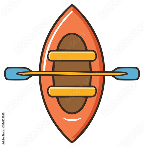 Illustration of a Kayak with Paddle for Water Sports Recreation Cartoon Style