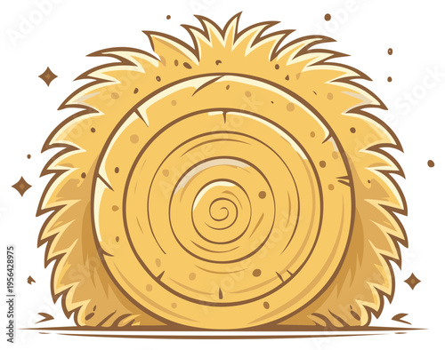Cartoon illustration of a round bale of hay in a field