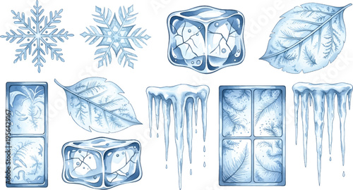 Vector Illustration Winter Ice and Frost Elements Collection