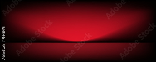 Red studio background. Abstract limbo podium studio room. Dark red gradient wall floor and spotlight scene. Showcase, promotion display. Vector stage mockup illustration