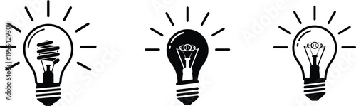 Three light bulbs with different filament states