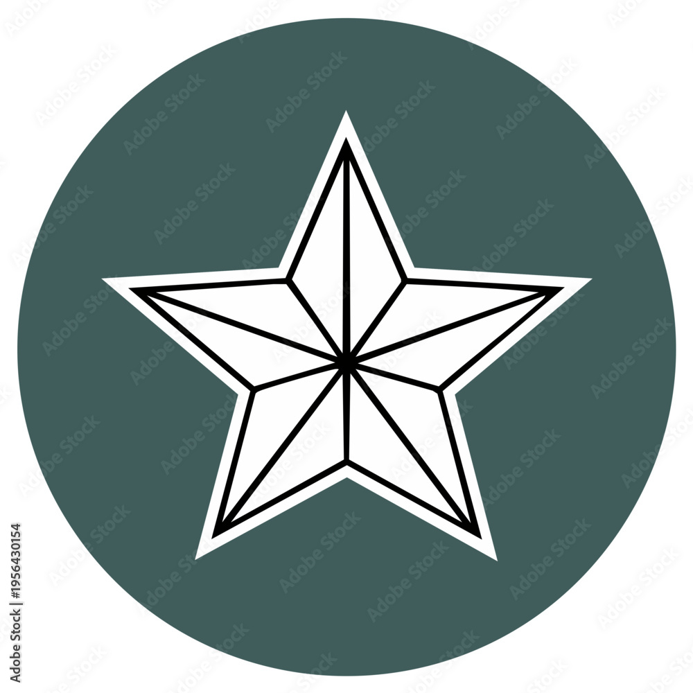 Fototapeta premium Geometric star emblem inside of a teal green circle
