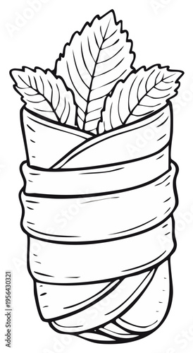 Decorative paper wrap around a glass with fresh mint leaves for decoration