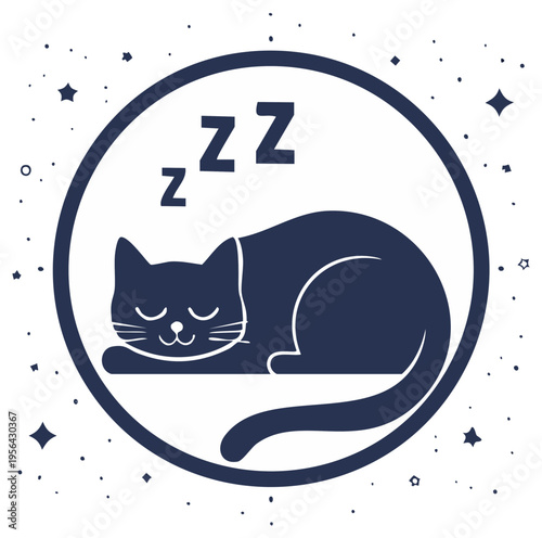 Sleeping Cat Silhouette with Stars and ZZZs, Calm and Dreamy Design