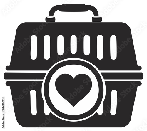 Pet carrier icon with heart pet travel box animal transportation