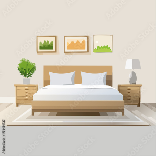 Modernes minimalistisches Schlafzimmer in neutralen Farben