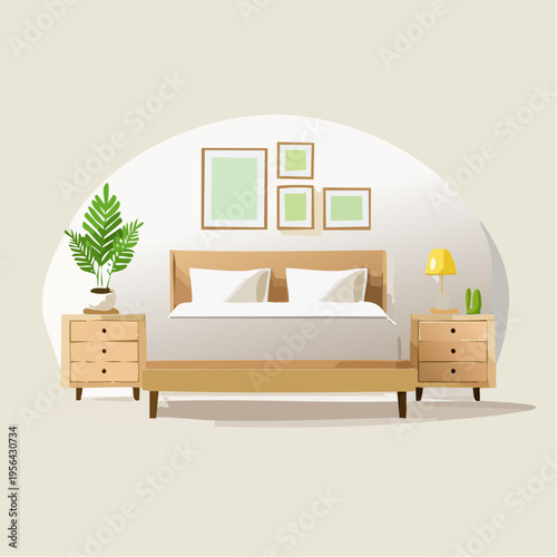 Modernes minimalistisches Schlafzimmer in neutralen Farben