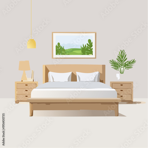 Modernes minimalistisches Schlafzimmer in neutralen Farben