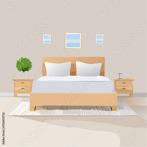 Modernes minimalistisches Schlafzimmer in neutralen Farben