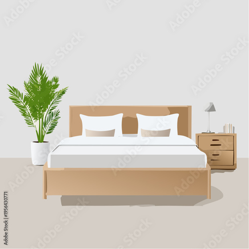 Modernes minimalistisches Schlafzimmer in neutralen Farben